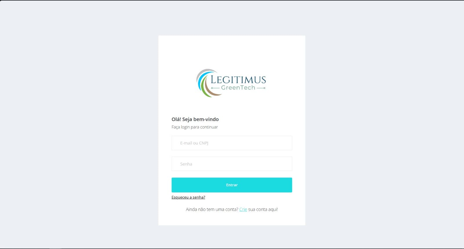 Tela de login do software ESG da Legitimus GreenTech